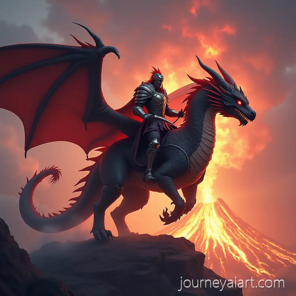 Dragon-Knight-Character-Riding-aDragon-Knight-Riding-Dragon-Dragon-Over-a-Volcano-in-Ragnarok-Game-Poster
