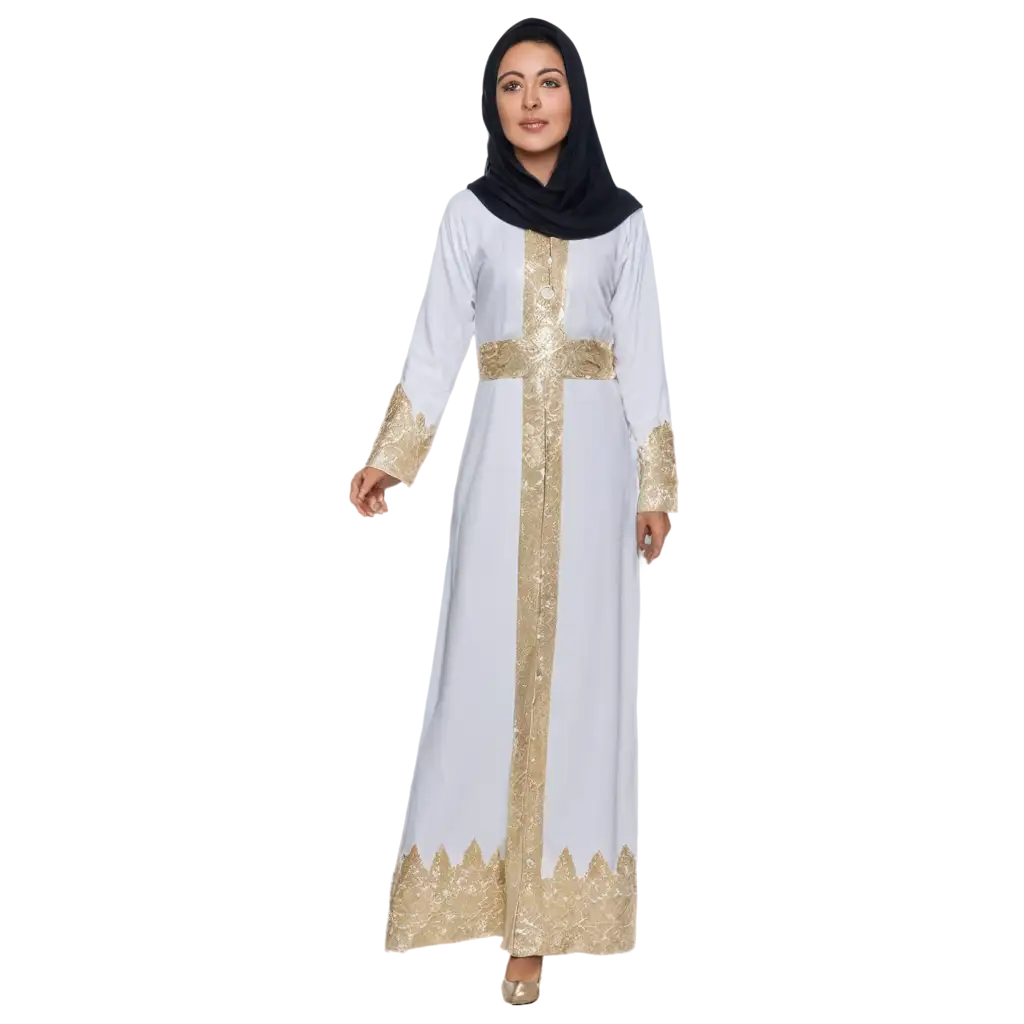 Elegant-White-Abaya-with-White-Gold-Pattern-PNG-Image