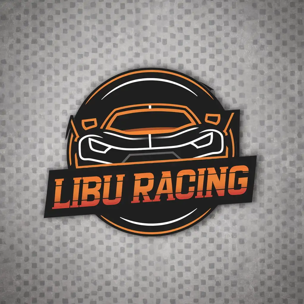 a vector logo design,with the text "Libu Racing", main symbol:Orange, neon lights, black, race car,Moderate,be used in Technology industry,clear background