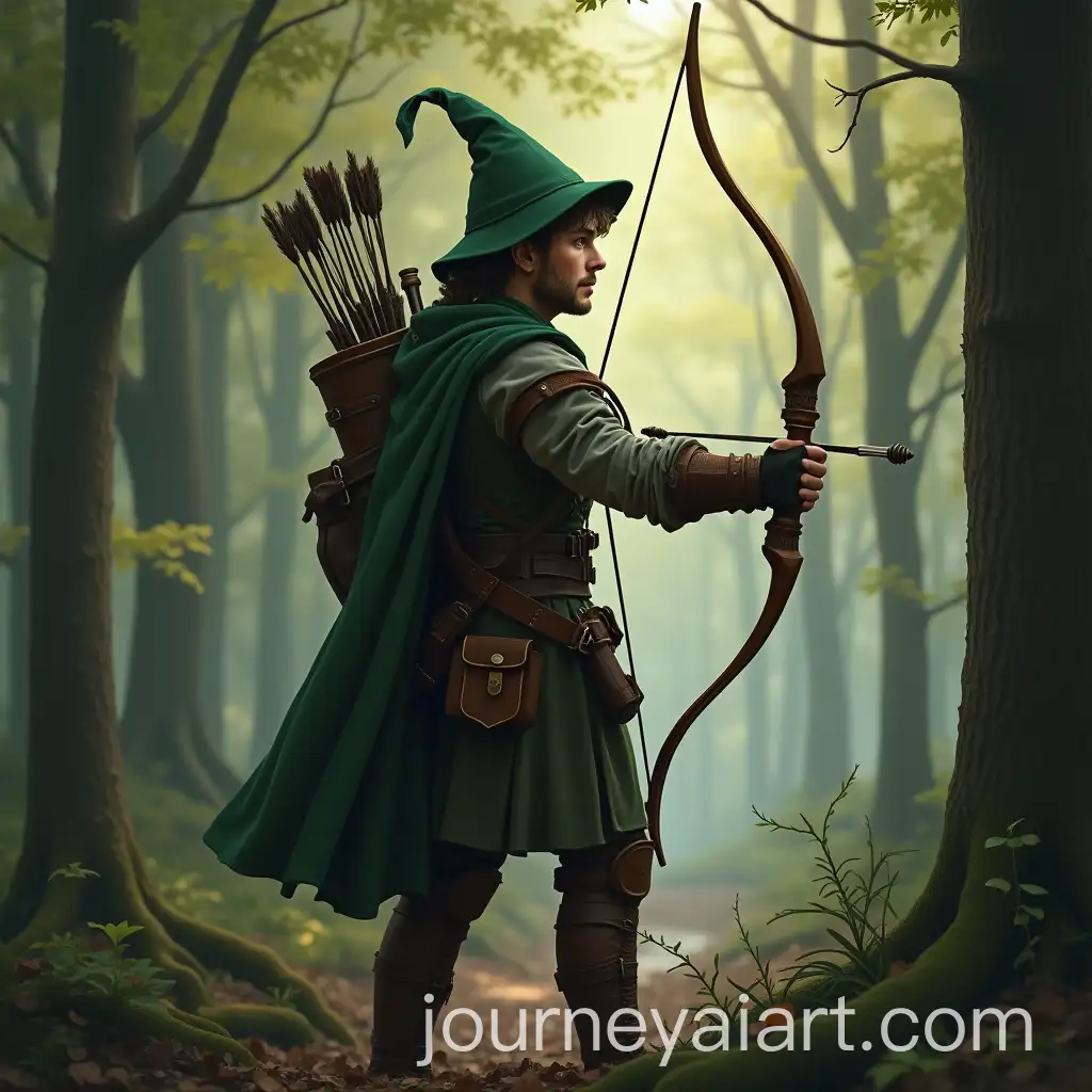 Robin-Hood-in-Forest-with-Bow-Ready-for-Action