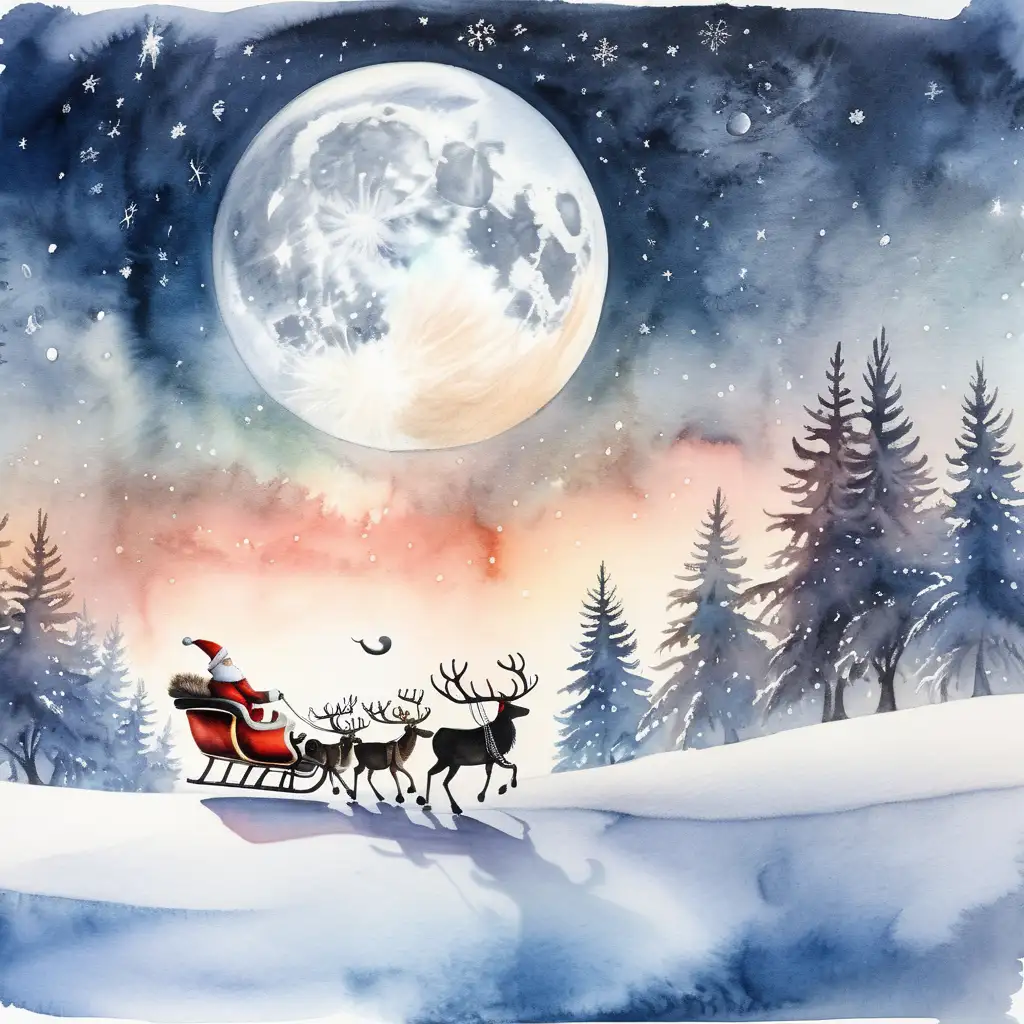 Santa Claus Silhouette in a Starry Winter Landscape