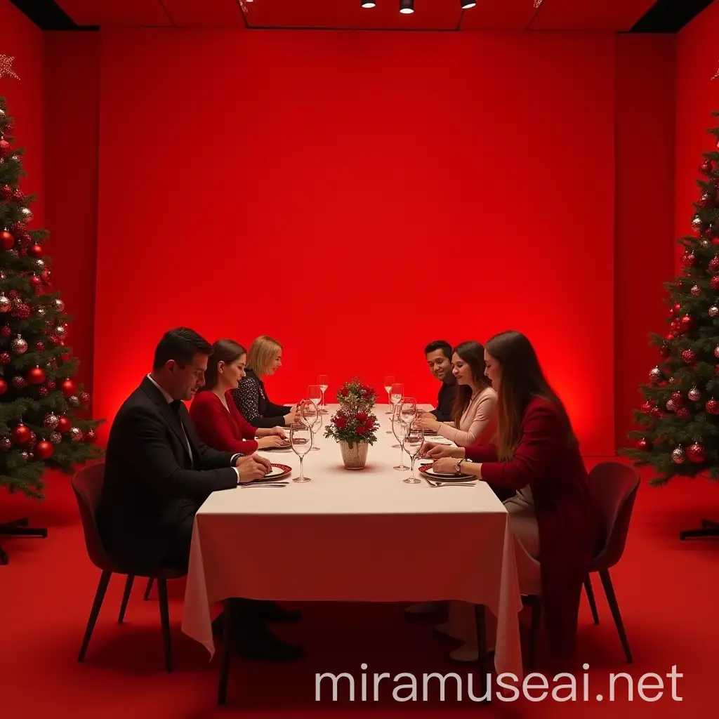 ChristmasThemed Studio with Festively Decorated Table Setting