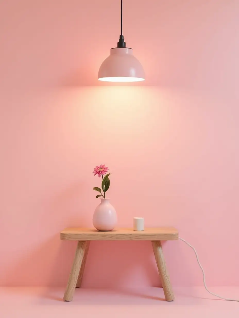 Chic-Interior-Decor-with-Wooden-Table-and-Pink-Flower