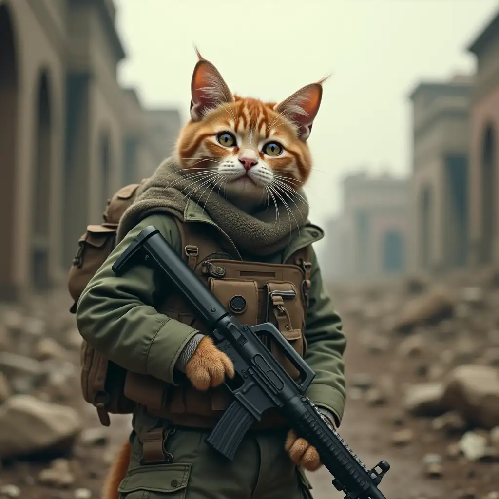 Young-Cat-Soldier-in-a-WarTorn-Landscape