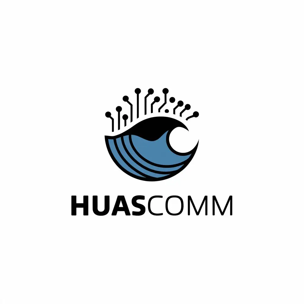 a vector logo design,with the text "HuasComm", main symbol:having a tech feel,Moderate,be used in Technology industry,clear background