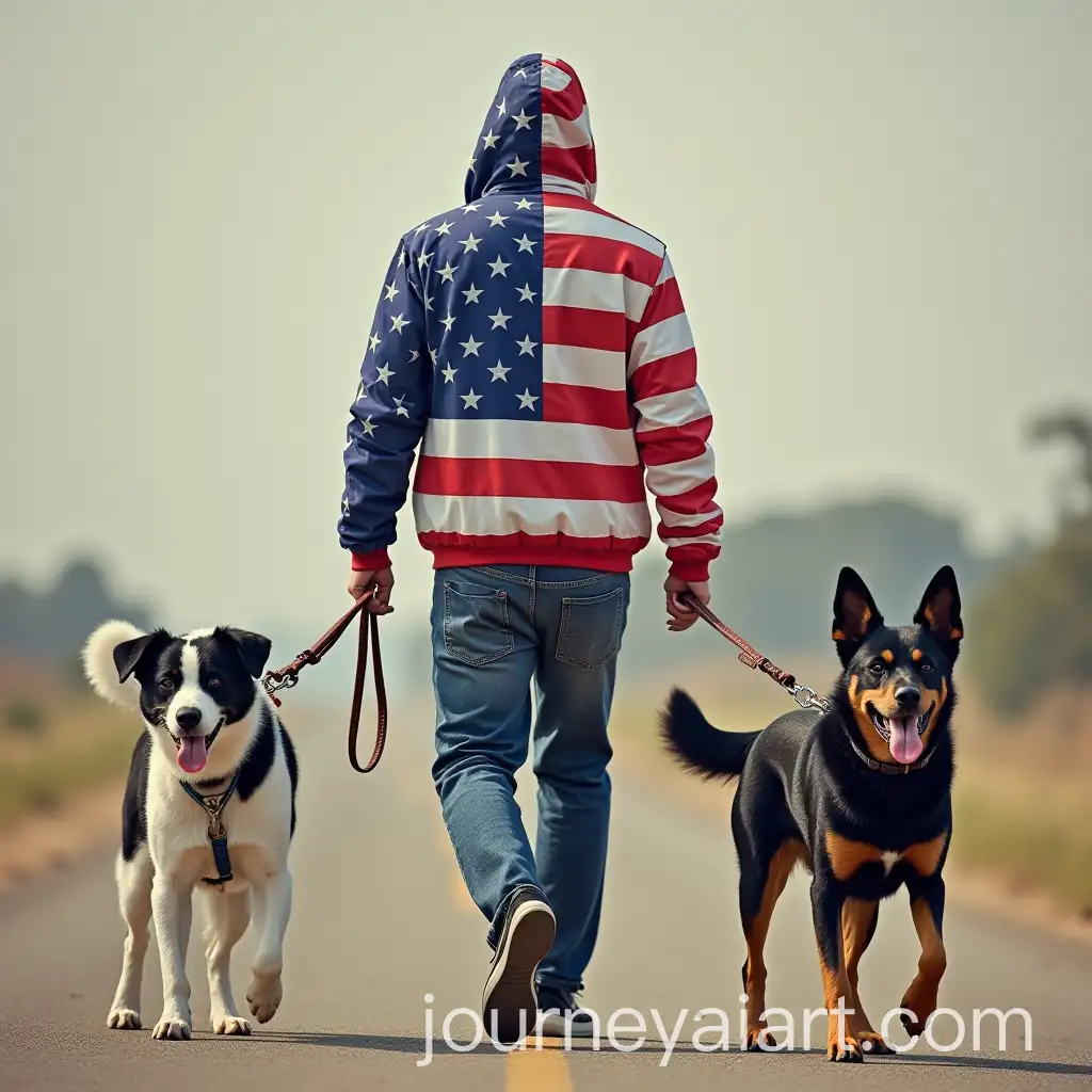 Patriotic-Man-Walking-American-Flag-Face-with-International-Dogs
