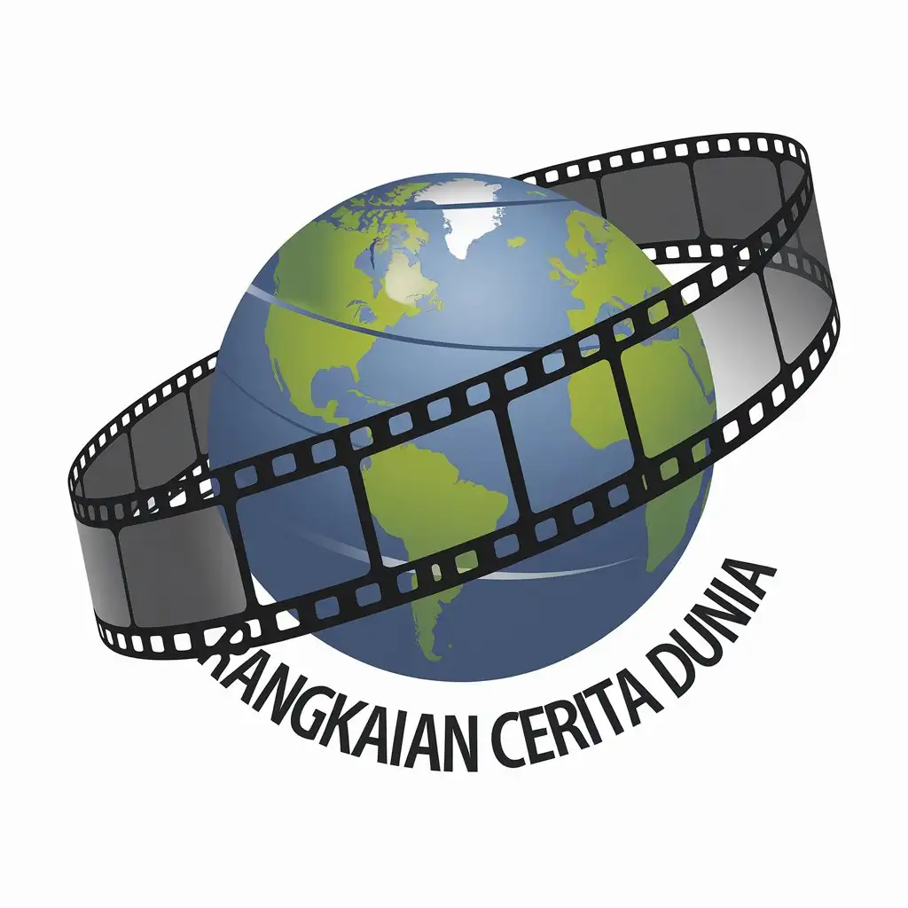 Globe Logo Design with Film Roll Track for Rangkaian Cerita Dunia