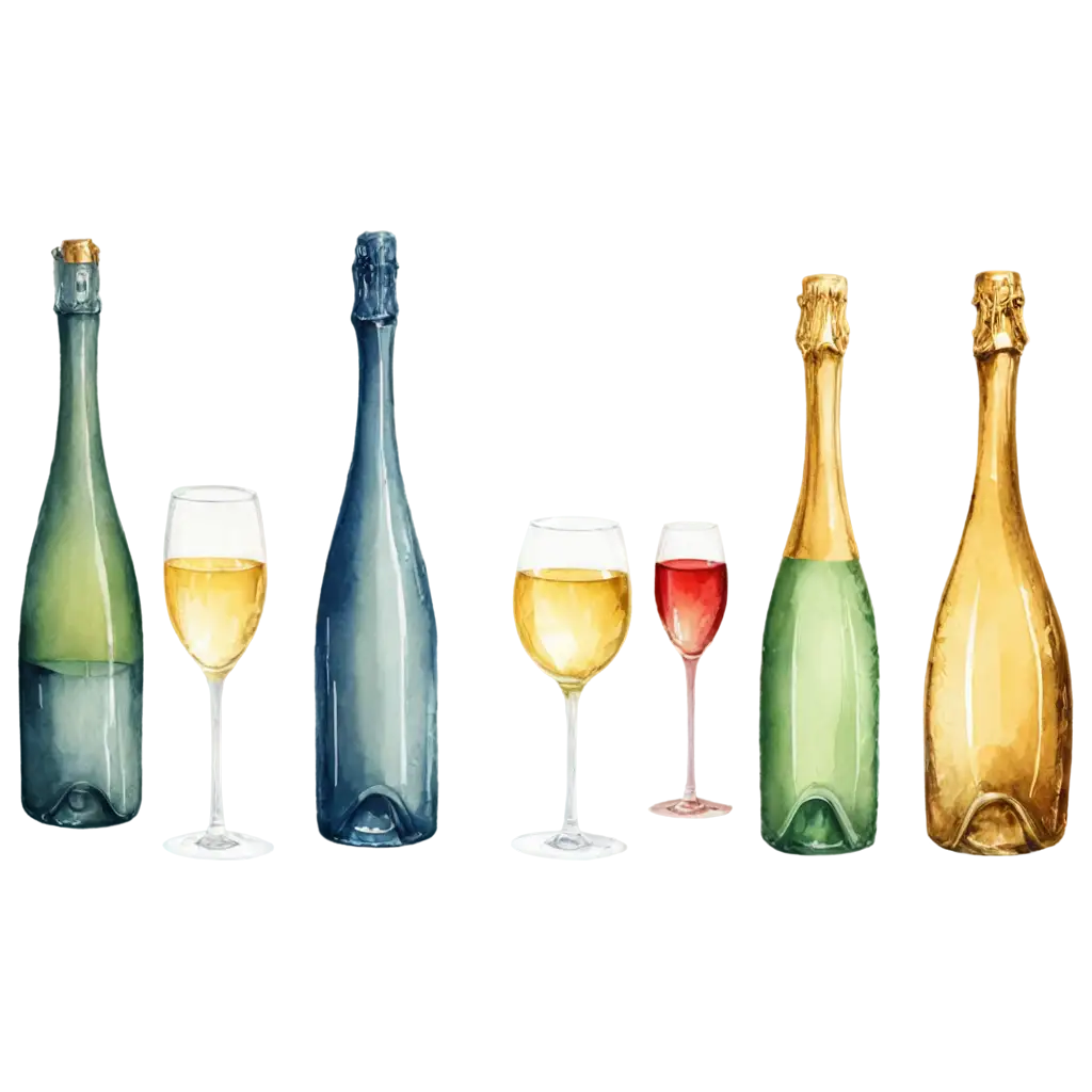 Watercolor-Style-PNG-Image-of-Sparkling-Wines-Vibrant-Artistry-for-Online-Visibility