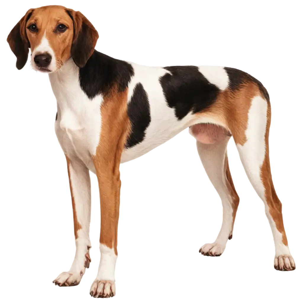 American-Foxhound-Dog-PNG-Image-with-Mixed-White-Brown-and-Black-Colors-for-Clear-HighQuality-Visuals