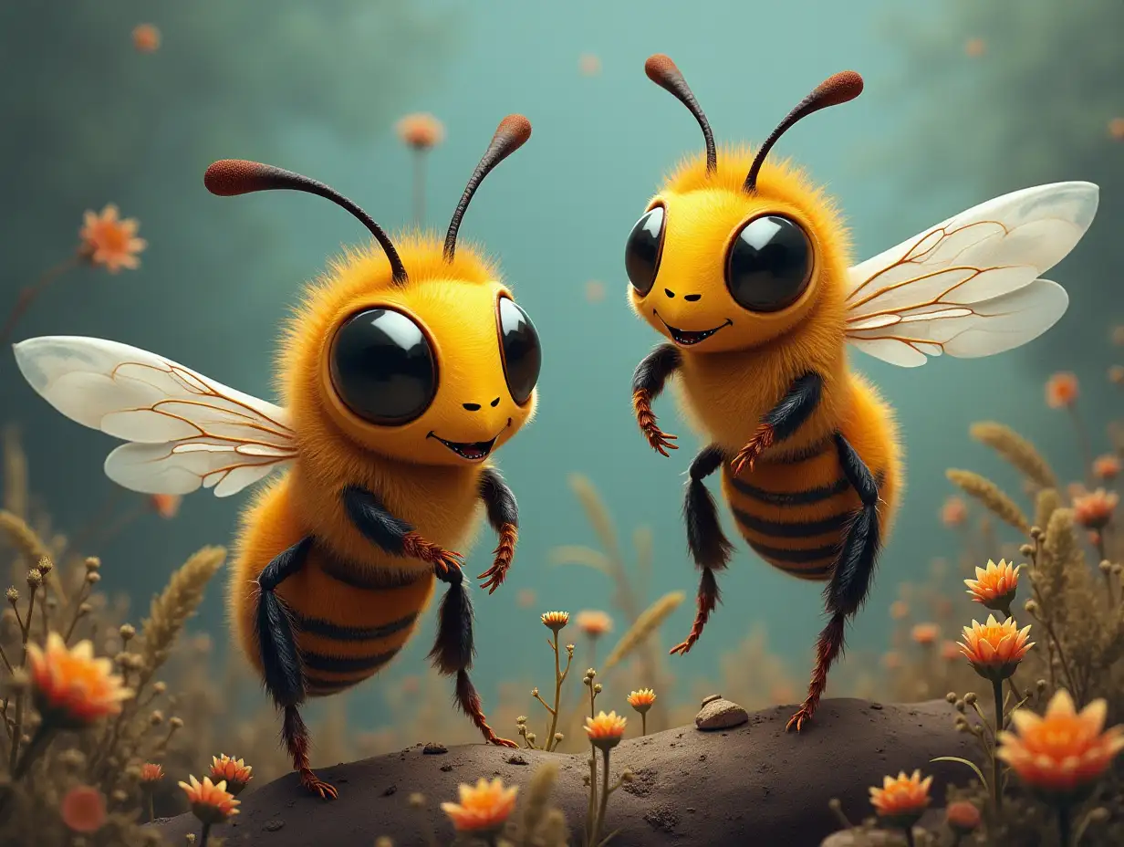 Surreal World Bees with Feather