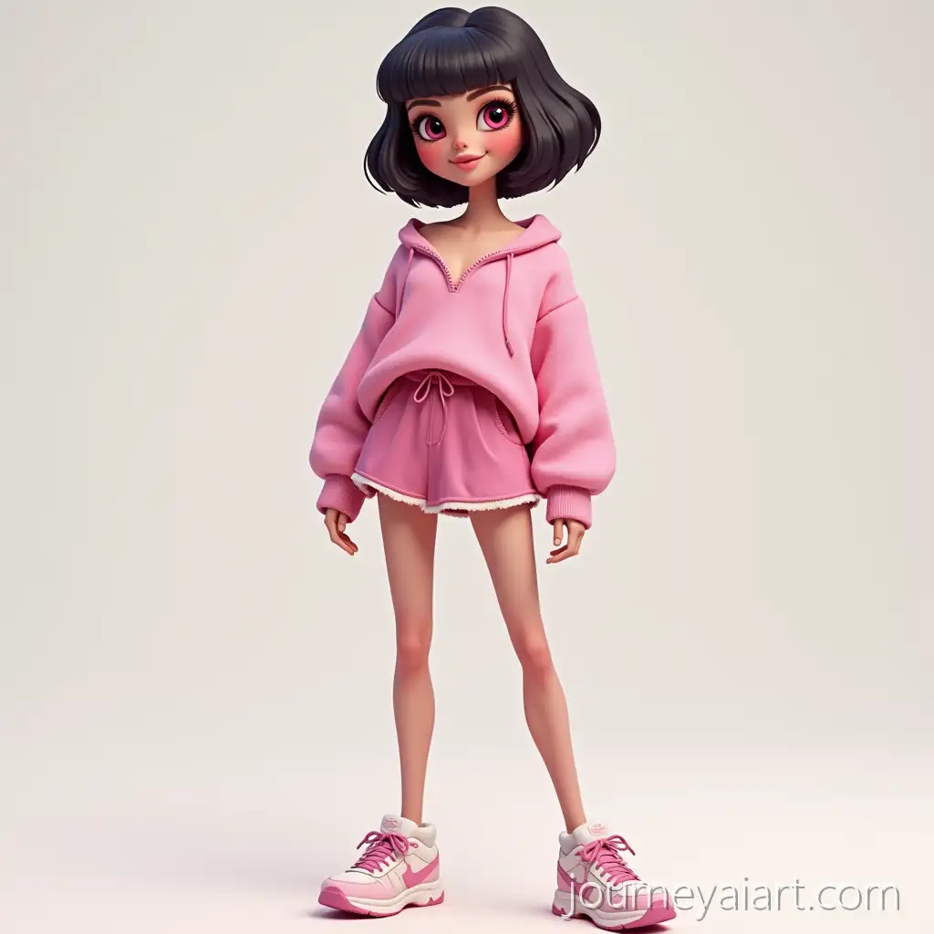 3D-Anime-Girl-in-Baggy-Sweater-and-Short-Skirt-with-Shiny-Makeup