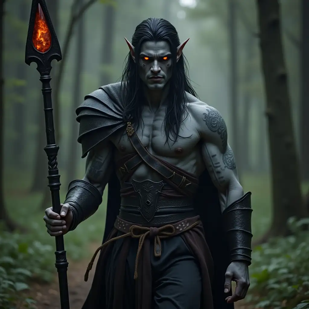 Handsome Dark Elf Warrior in Enchanted Forest