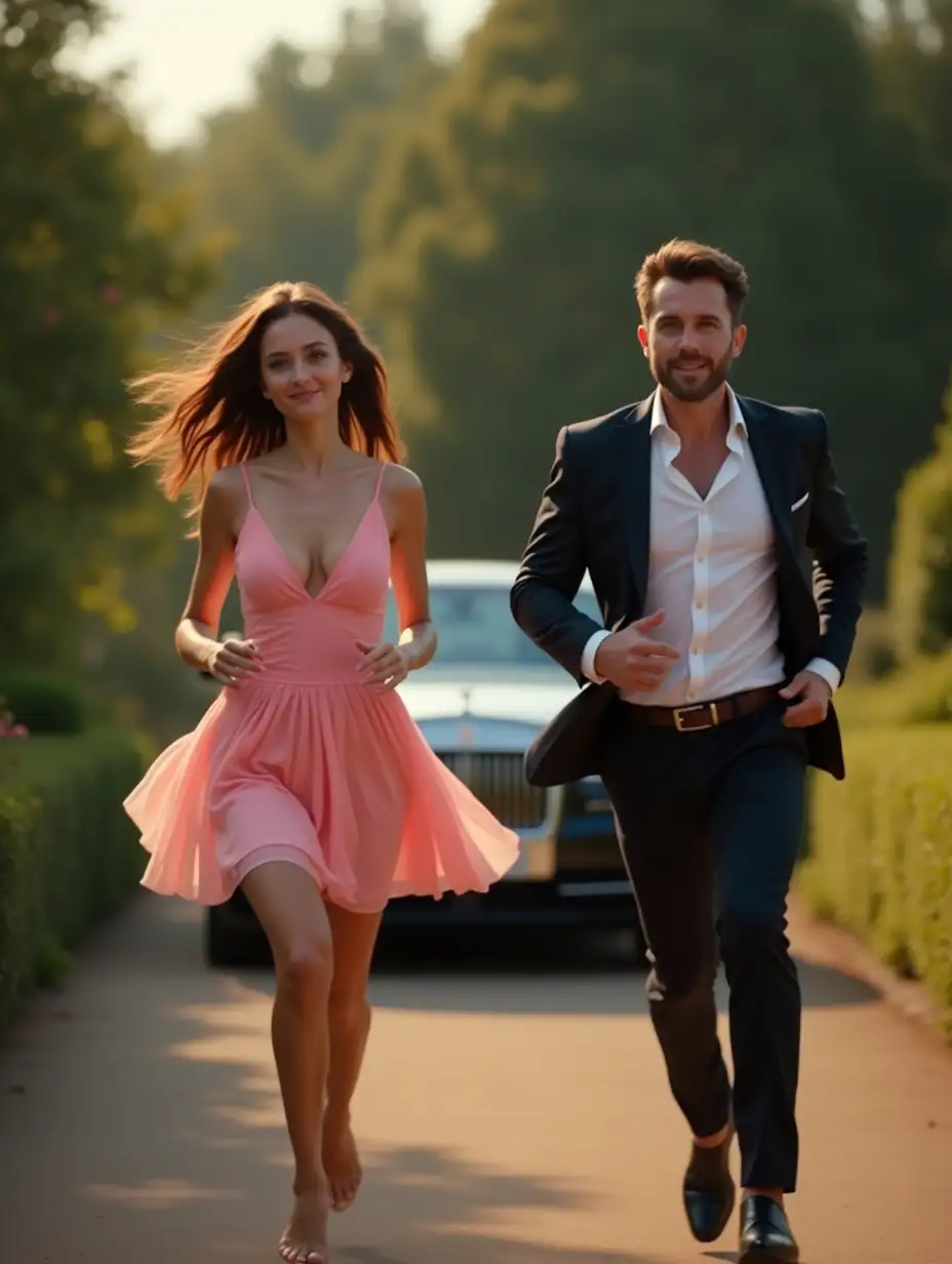 Couple-Running-Together-in-a-Luxurious-Garden-Setting