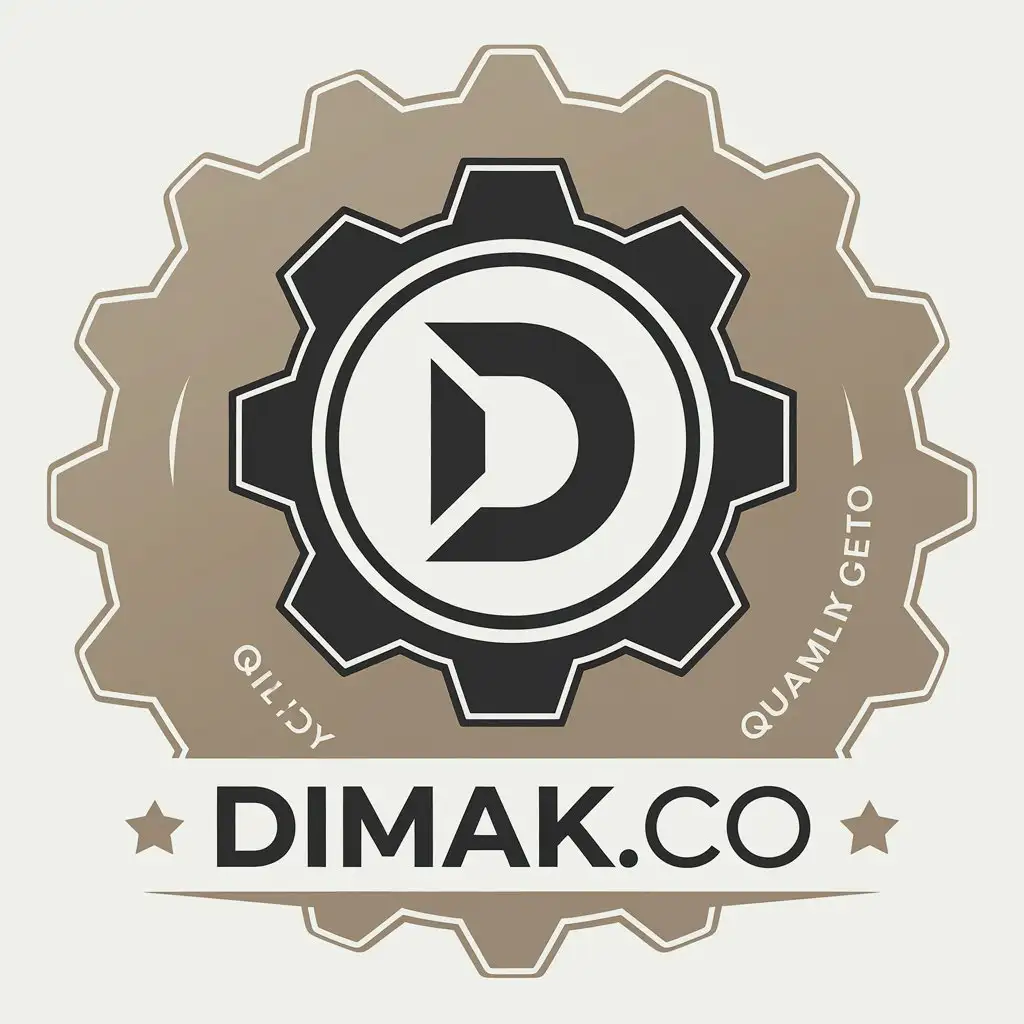 a vector logo design,with the text "Dimak.co", main symbol:a logo that represents high quality and products with gears and the letter d,Moderate,clear background