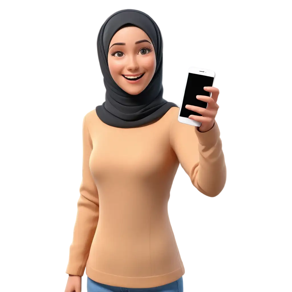 3D-Women-in-Hijab-Smiling-and-Using-Phone-PNG-Image-for-Modern-Digital-Use