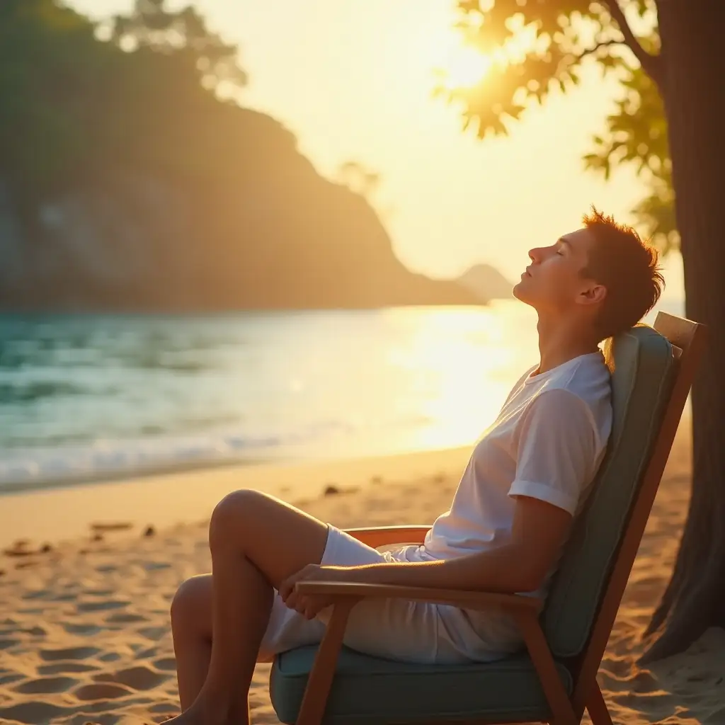 Parent-Relaxing-in-Tranquil-Outdoor-Setting-with-Soft-Sunlight-and-Calm-Aura
