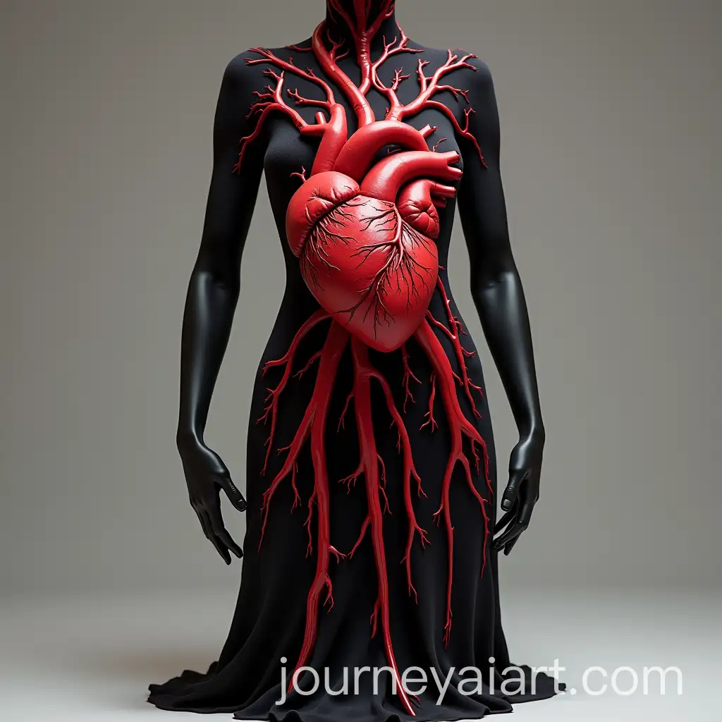 3D-Anatomical-Heart-Shaped-Cocoon-Dress-in-Black-and-Red-Tones