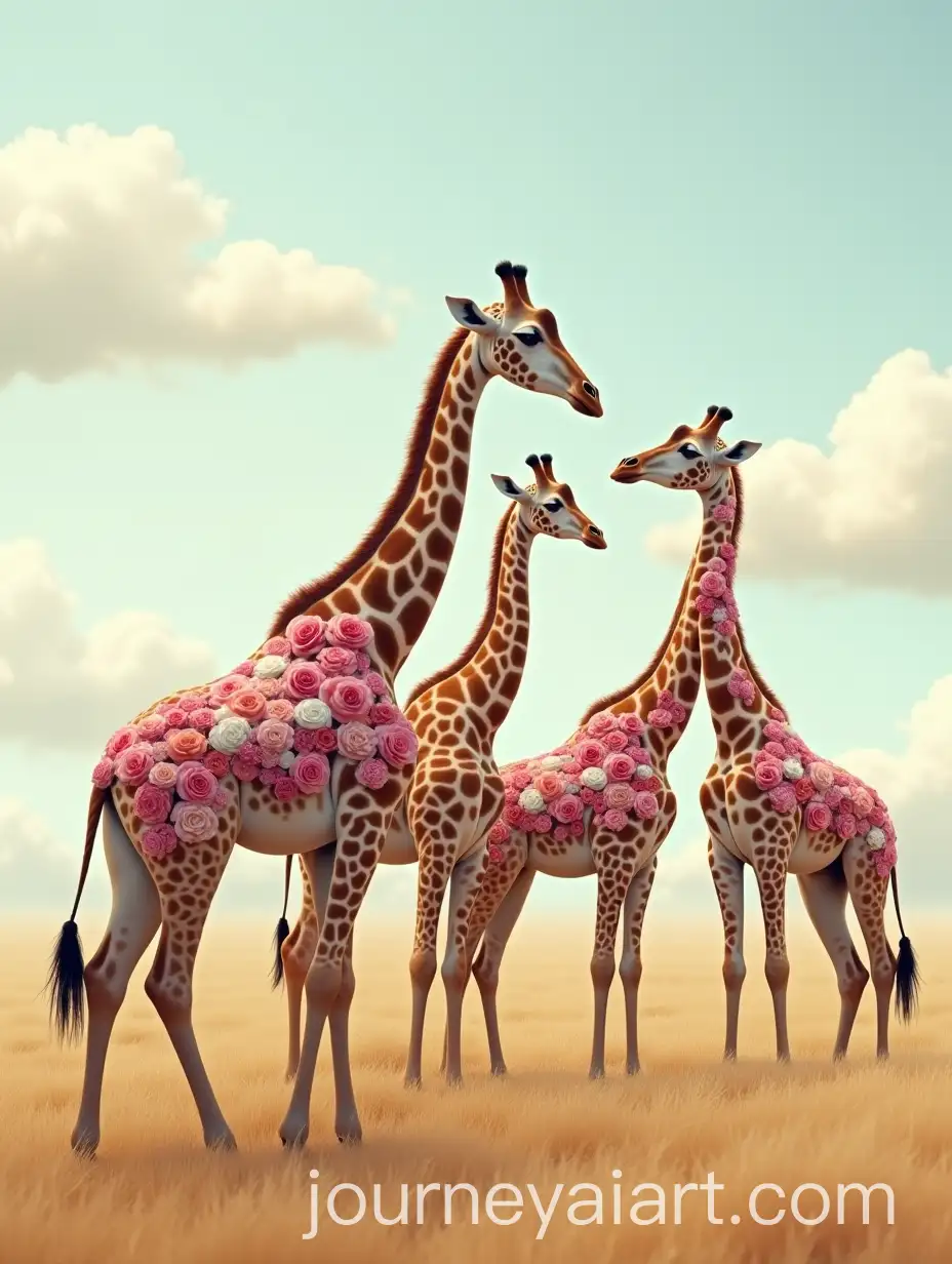 Graceful-Giraffes-with-Floral-Rose-Patterns-in-Sunlit-Savannah
