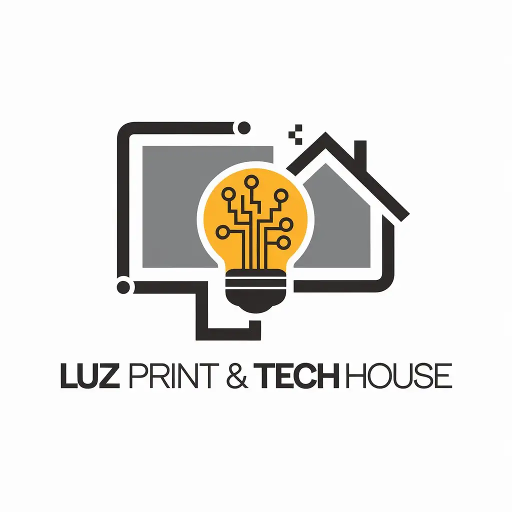 LOGO Design for Luz Print Tech House Yellow Black with Incandescent Lamp Circuit Board Home Theme