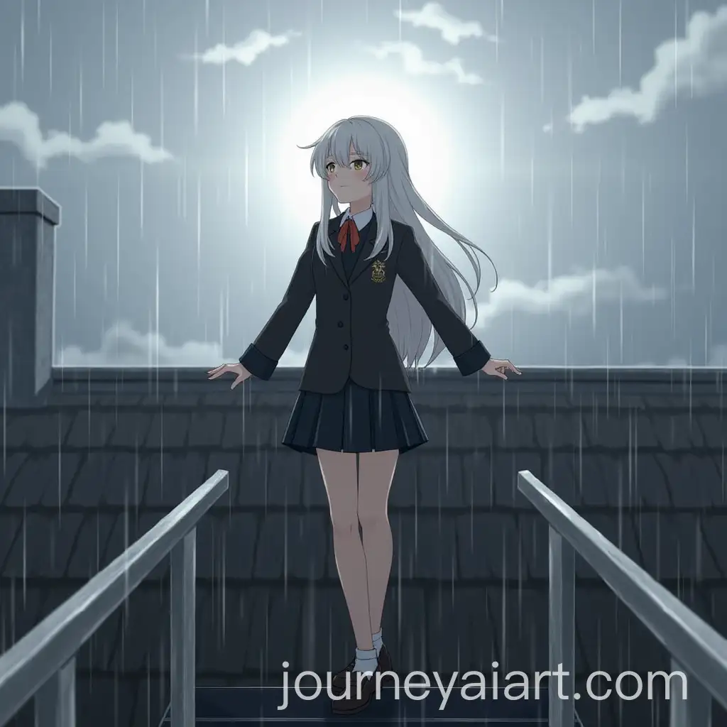 Teenage-Boy-in-School-Uniform-Looking-Up-on-Rainy-Morning