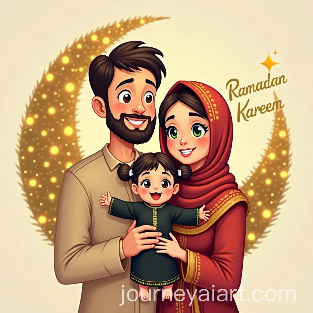 Family-Celebration-with-Adorable-Daughter-and-Ramadan-Tree-in-Cartoon-Style