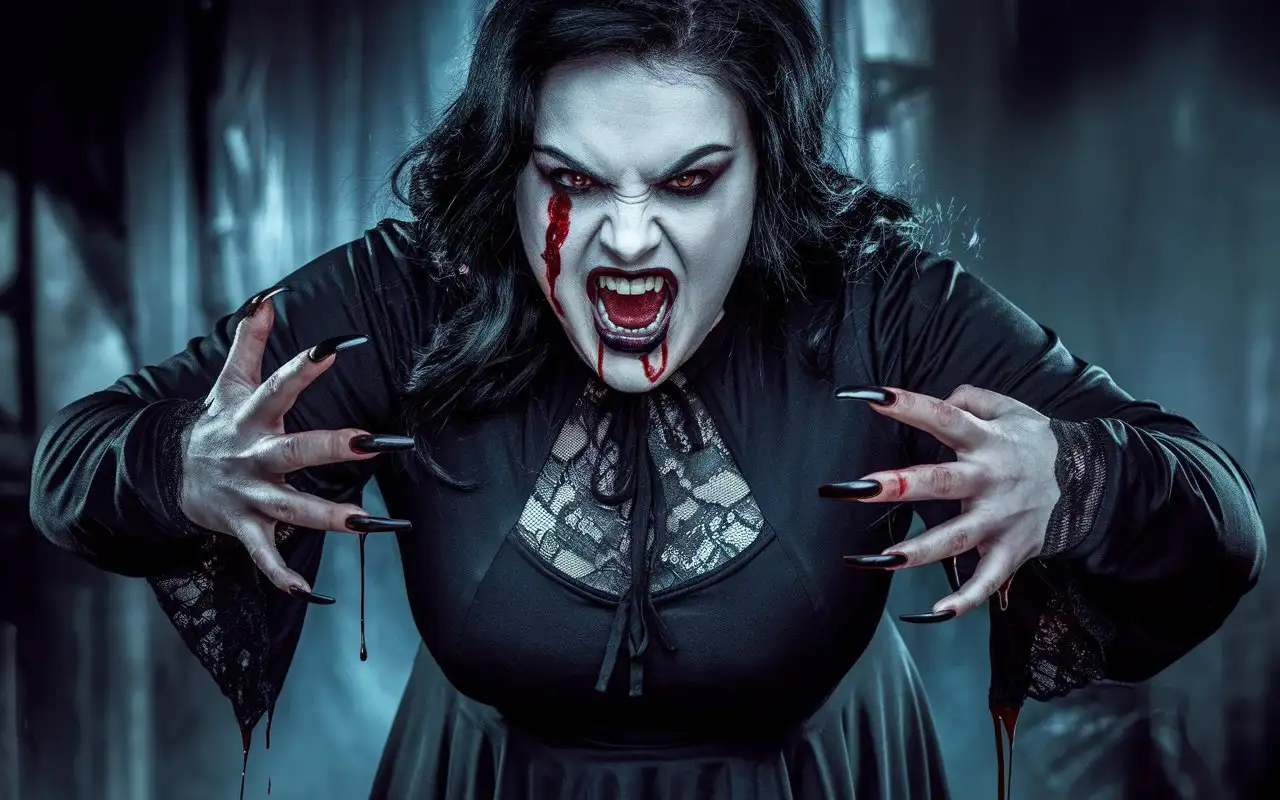 Aggressive-Vampire-Woman-with-Bloodstained-Dress-in-Dramatic-Gothic-Style