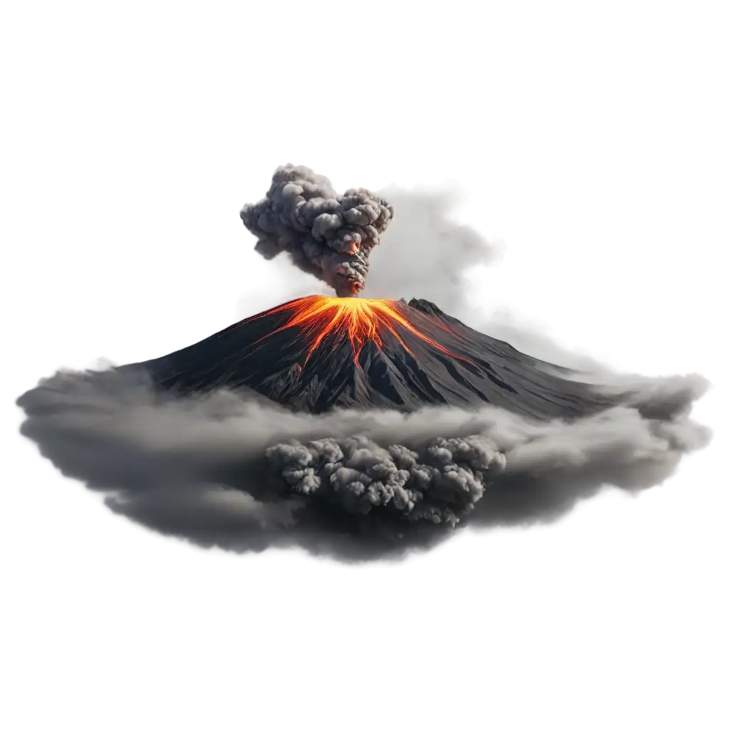 Photorealistic-PNG-Image-of-a-Volcano-Erupting-Surrounded-by-Black-Clouds