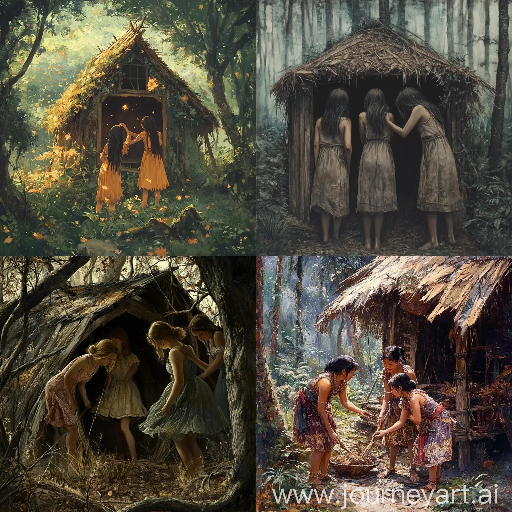 Three-Girls-Breaking-a-Hut-in-the-Forest