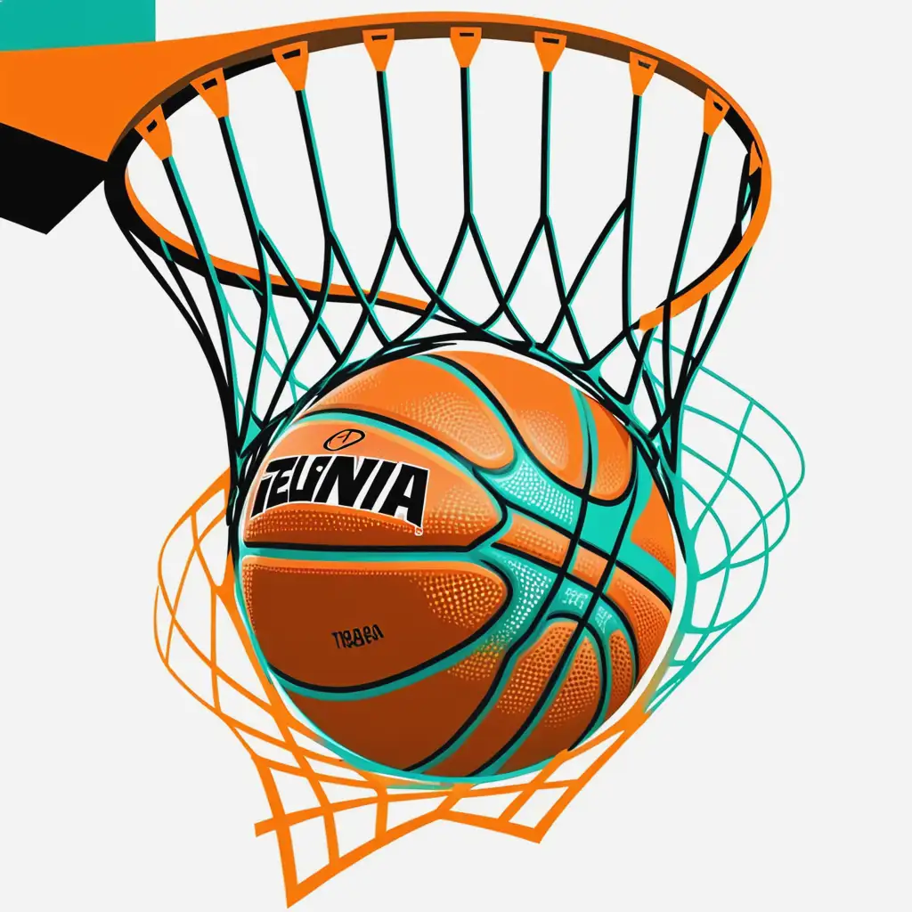 Abstract WNBA Basketball Going Through Net on White Background