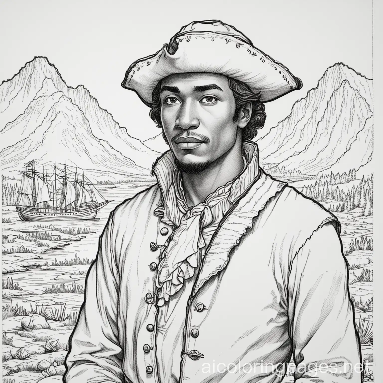 Lewis-and-Clark-Coloring-Page-Black-Man-Slave-in-Line-Art