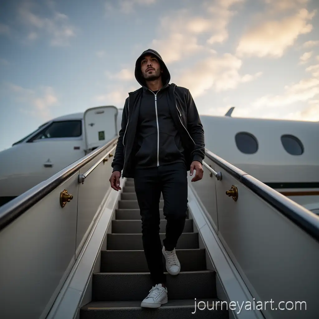 Man-in-Hoodie-Walking-Up-the-Stairs-of-a-Private-JetMan-in-hoodie-jet