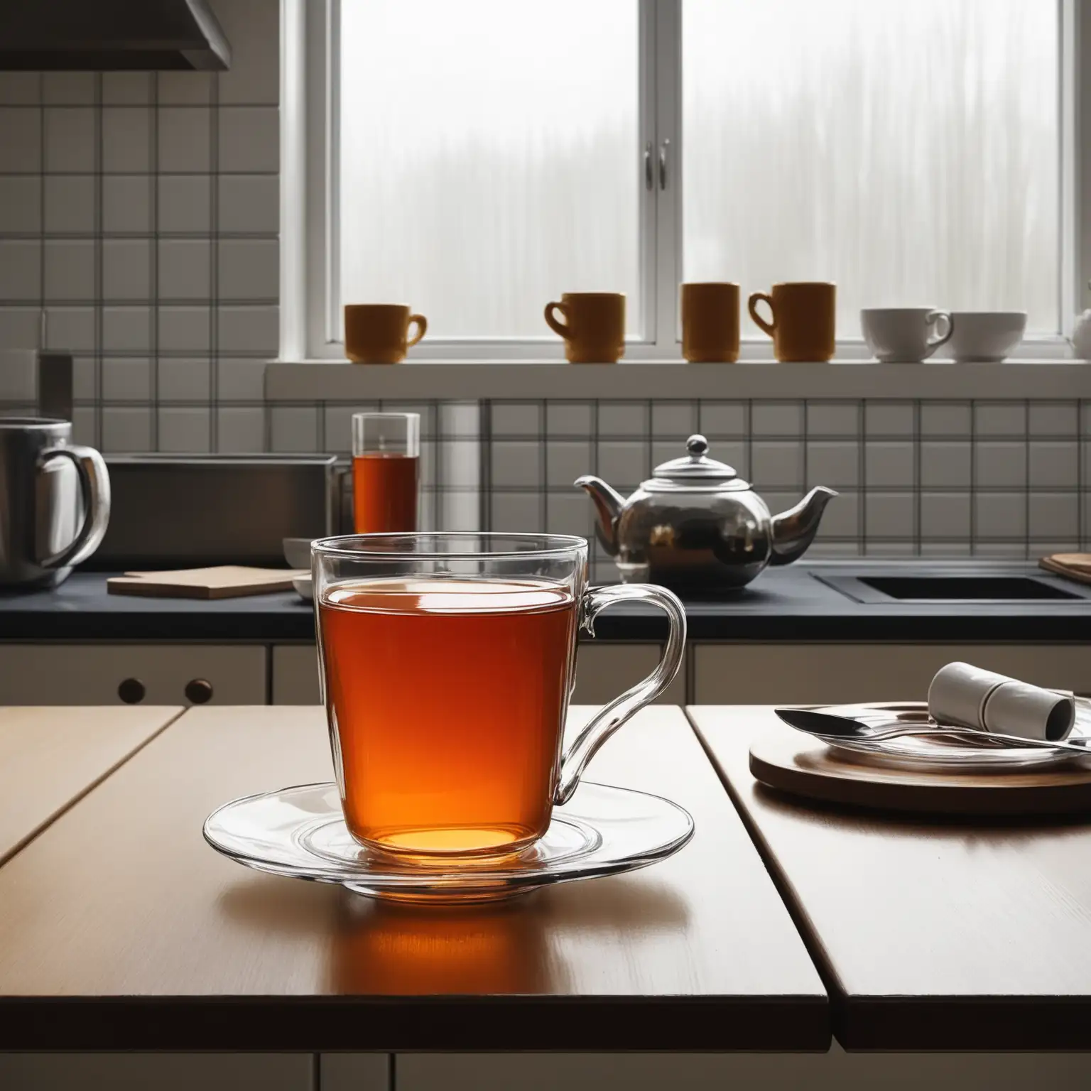 Glass Cup of Tea on Kitchen Table