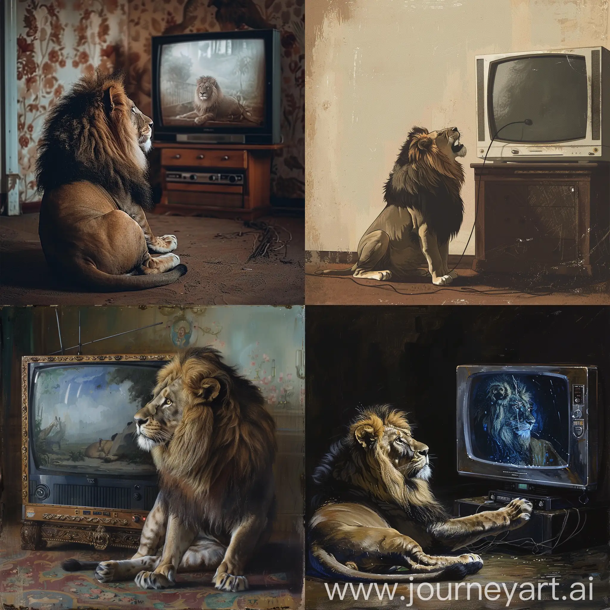 Curious-Lion-Watching-TV