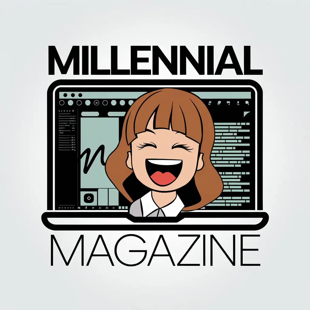 LOGO Design for Millennial Magazine Early 00s Digital Tech with Animated Girl Laughing Theme