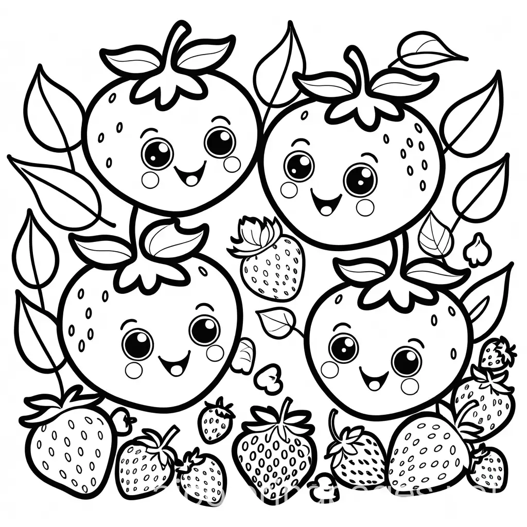 Happy-Cartoon-Strawberries-and-Blueberries-Coloring-Page