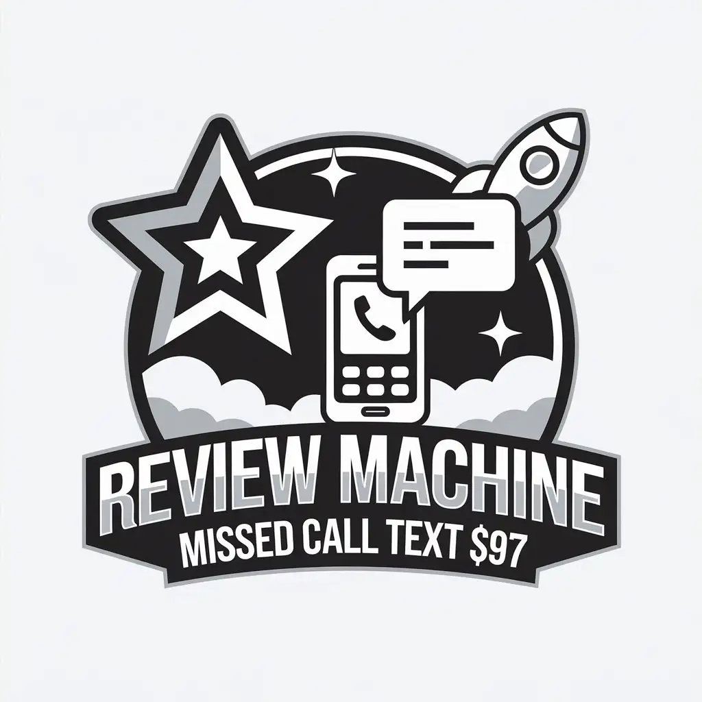 LOGO Design for Review Machine Vector Logo with Stars Cell Phone and Rocket Theme