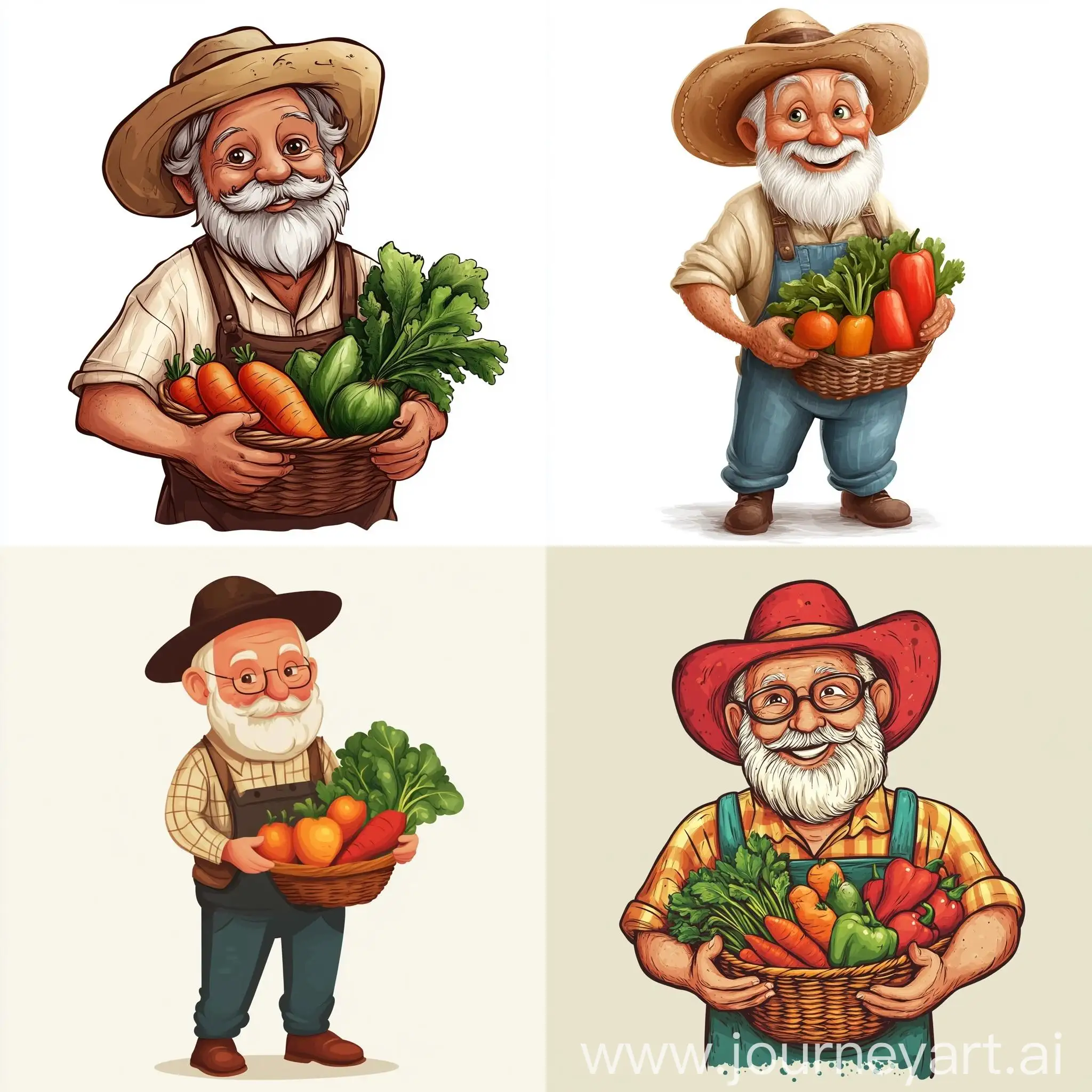 Cartoon-Illustration-of-an-Old-Farmer-Grandfather-Holding-Vegetables