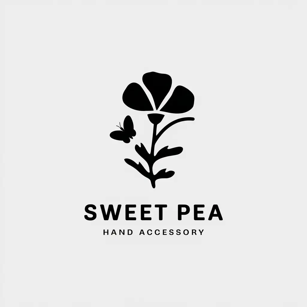 a vector logo design,with the text "sweet pea", main symbol:cowpea flower butterfly,Minimalistic,be used in hand accessory industry,clear background