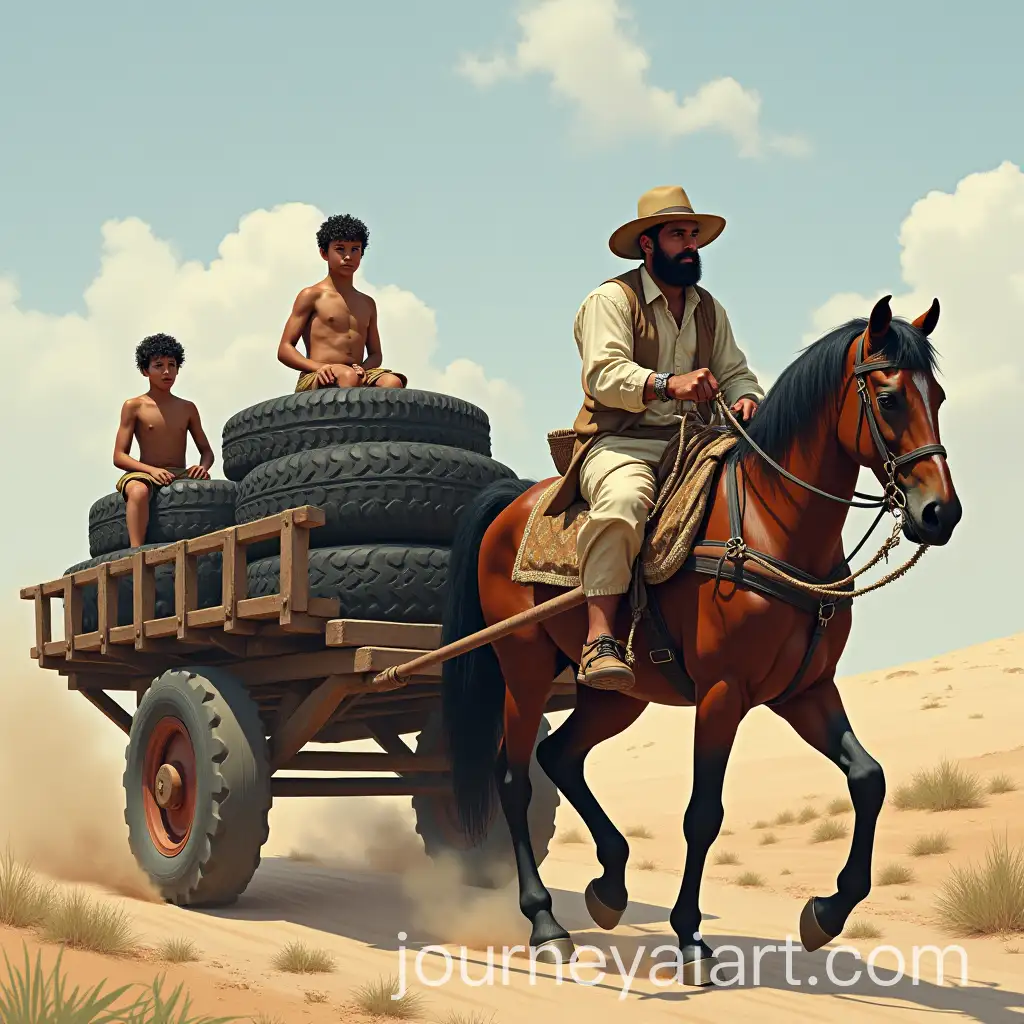 Boys-Riding-on-a-TireFilled-Cart-Driven-by-a-Man-and-Horse