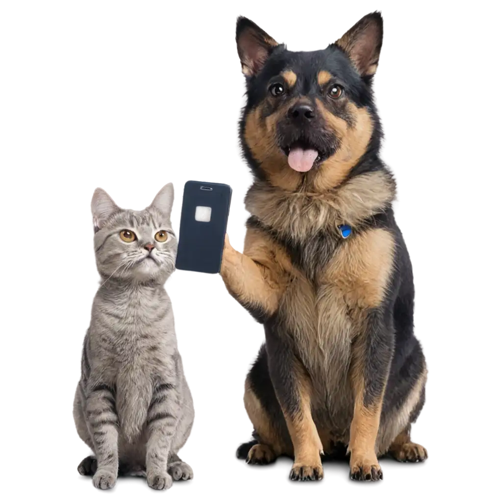 Adorable-Dog-and-Cat-Chatting-with-Mobile-PNG-Image