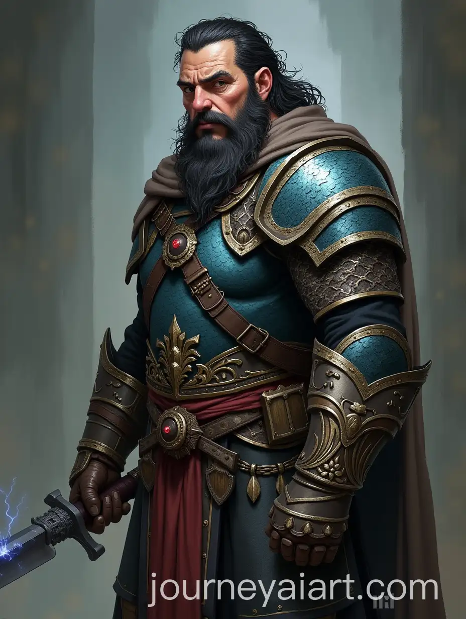 MiddleAged-Dwarven-Artificer-in-Electrified-Gauntlets-and-Reptilian-Scale-Mail