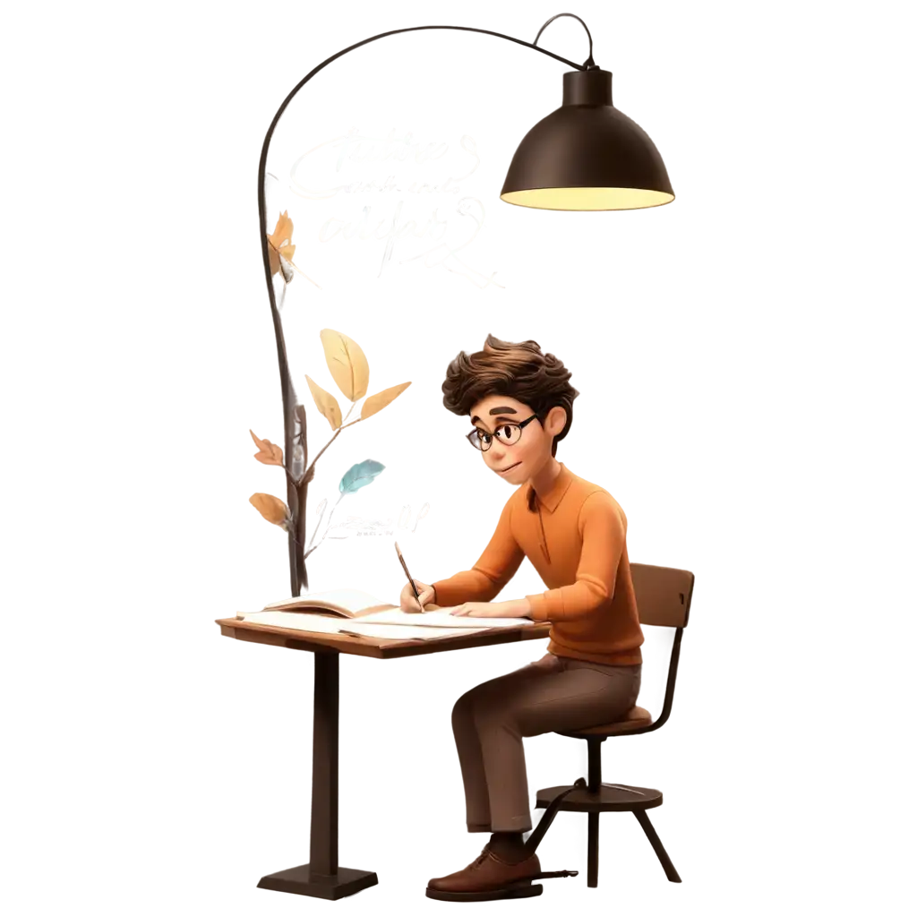 Animated-Quill-Writing-the-Future-Under-a-Lamp-Engaging-PNG-Image-Concept