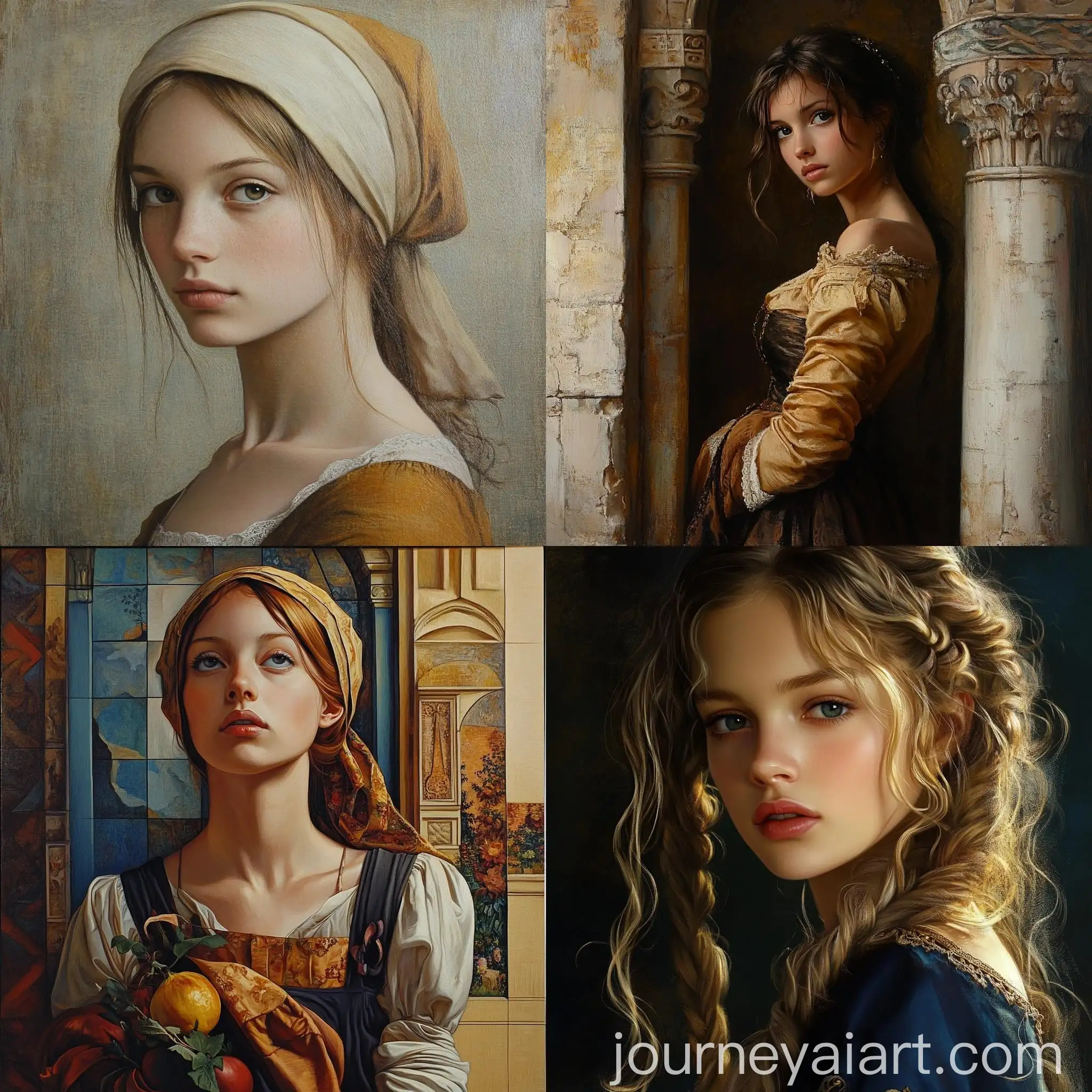 Young-Girl-in-Renaissance-Costume-with-Floral-Background
