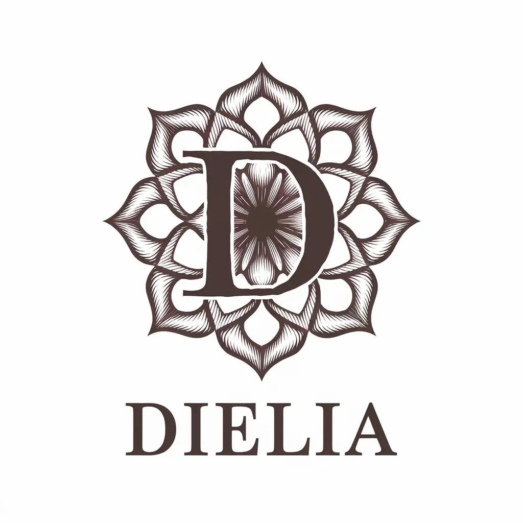 LOGO-Design-For-Dielia-Elegant-Letter-in-Flower-Symbol-on-Clean-Background