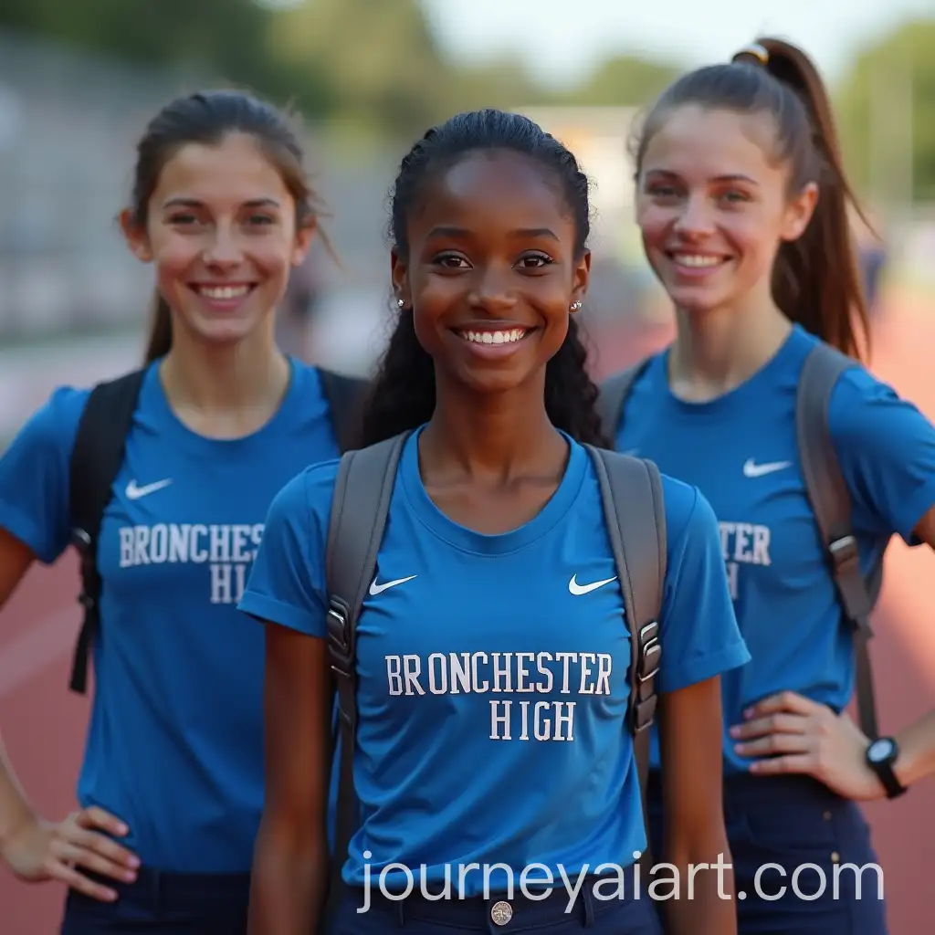 Diverse-Group-of-Teenage-Female-Track-Athletes-in-Blue-Bronchester-High-Shirts