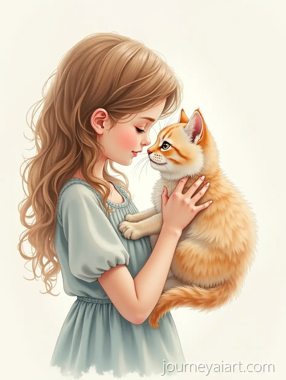 Tender-Moment-Girl-Holding-FlFluffy-cat-on-handsuffy-Cat-with-Curls-in-Watercolor