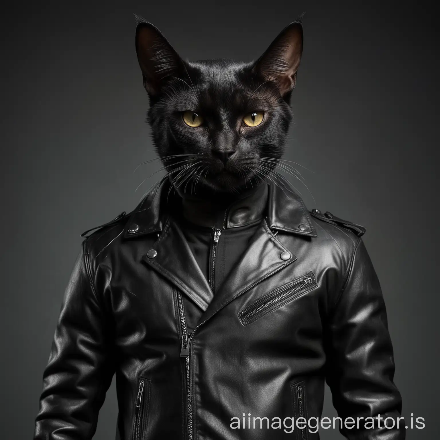 Mafia-Style-Black-Cat-with-Chiseled-Features-in-Leather-Jacket