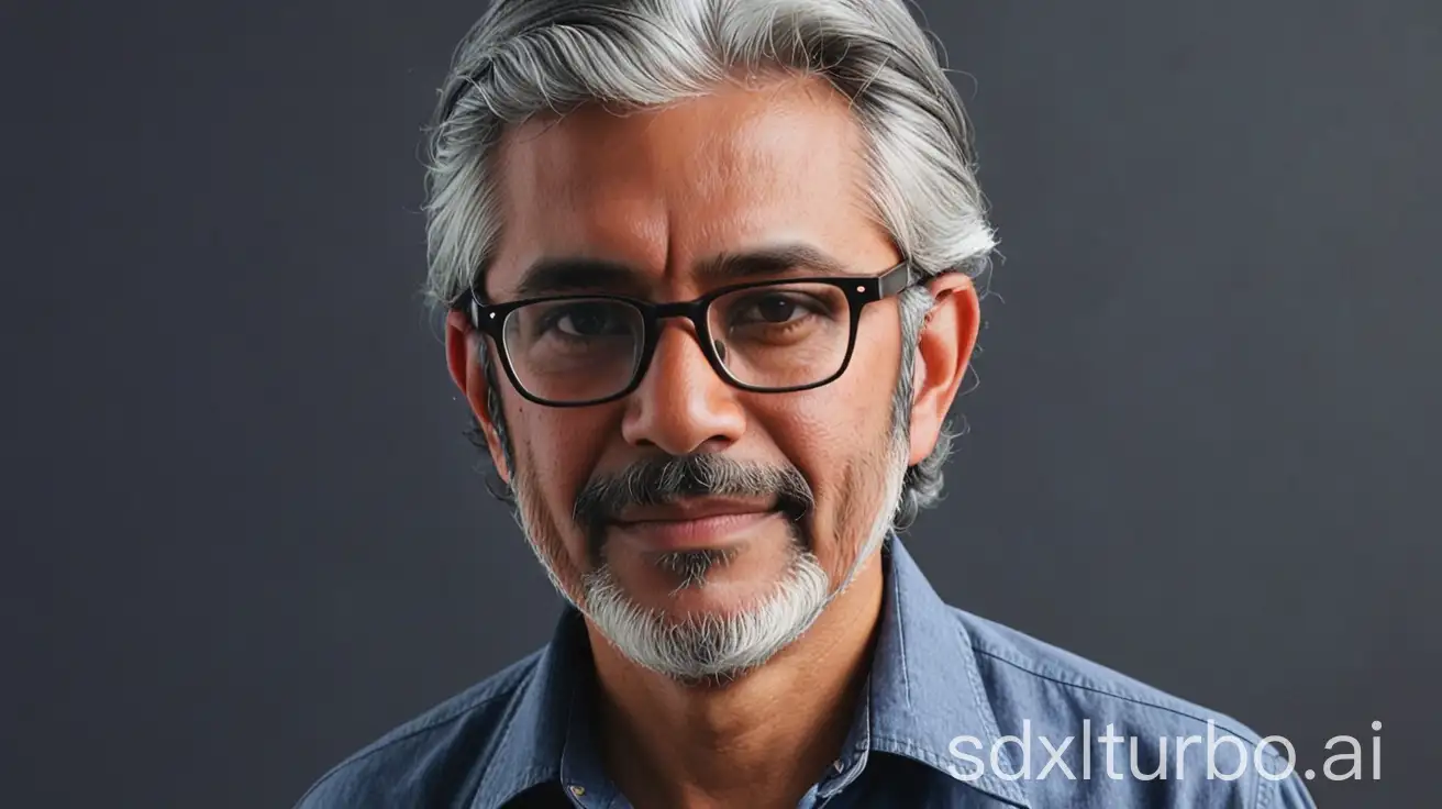 a mexican male, with glasses, gray hair, grey beard
