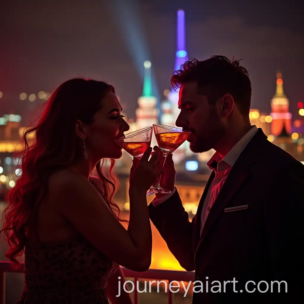 Couple-Enjoying-Cocktails-with-Moscow-Skyline-in-Background