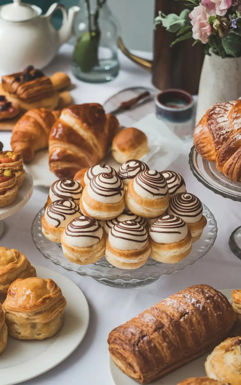 Top-View-of-Freshly-Baked-Cinnamon-Rolls-with-Cream-on-a-Table